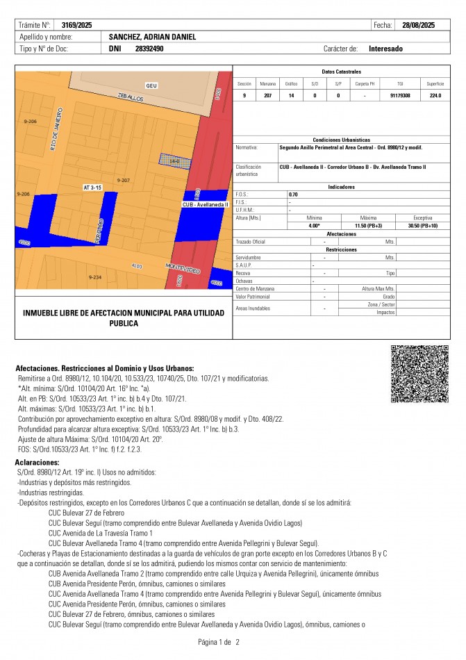 Terreno apto para desarrolladoras emprendimiento edilicio en altura altura maxima exceptiva PB. MAS 10 PISOS AVELLANEDA AL 1500